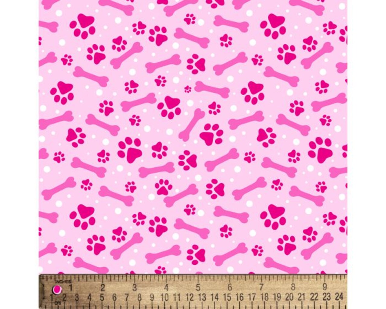 Pets Paw Prints and Dog Bones Pink Cotton Fabric | By the Yard | Sewing and Crafting | 44 inches wide